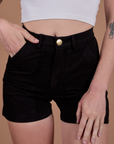 Classic Work Shorts in Basic Black front close up on Alex