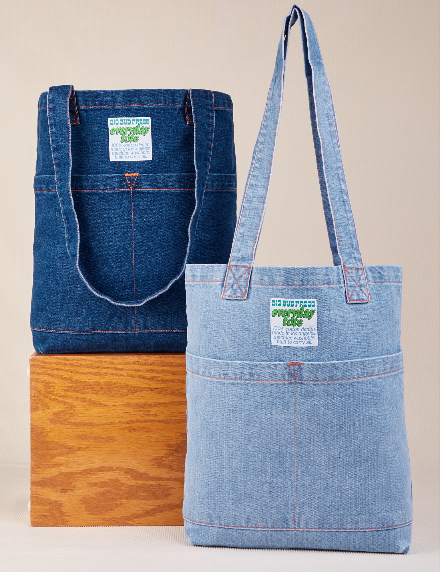 Denim Everyday Tote Bag in dark and light wash