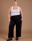 Organic Action Pants in Basic Black and vintage tee white Cropped Tank on Juliet