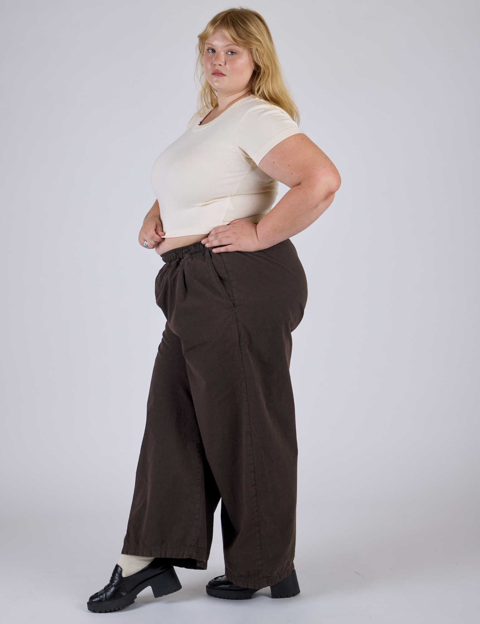 Pleated Pull-On Pants - Espresso Brown
