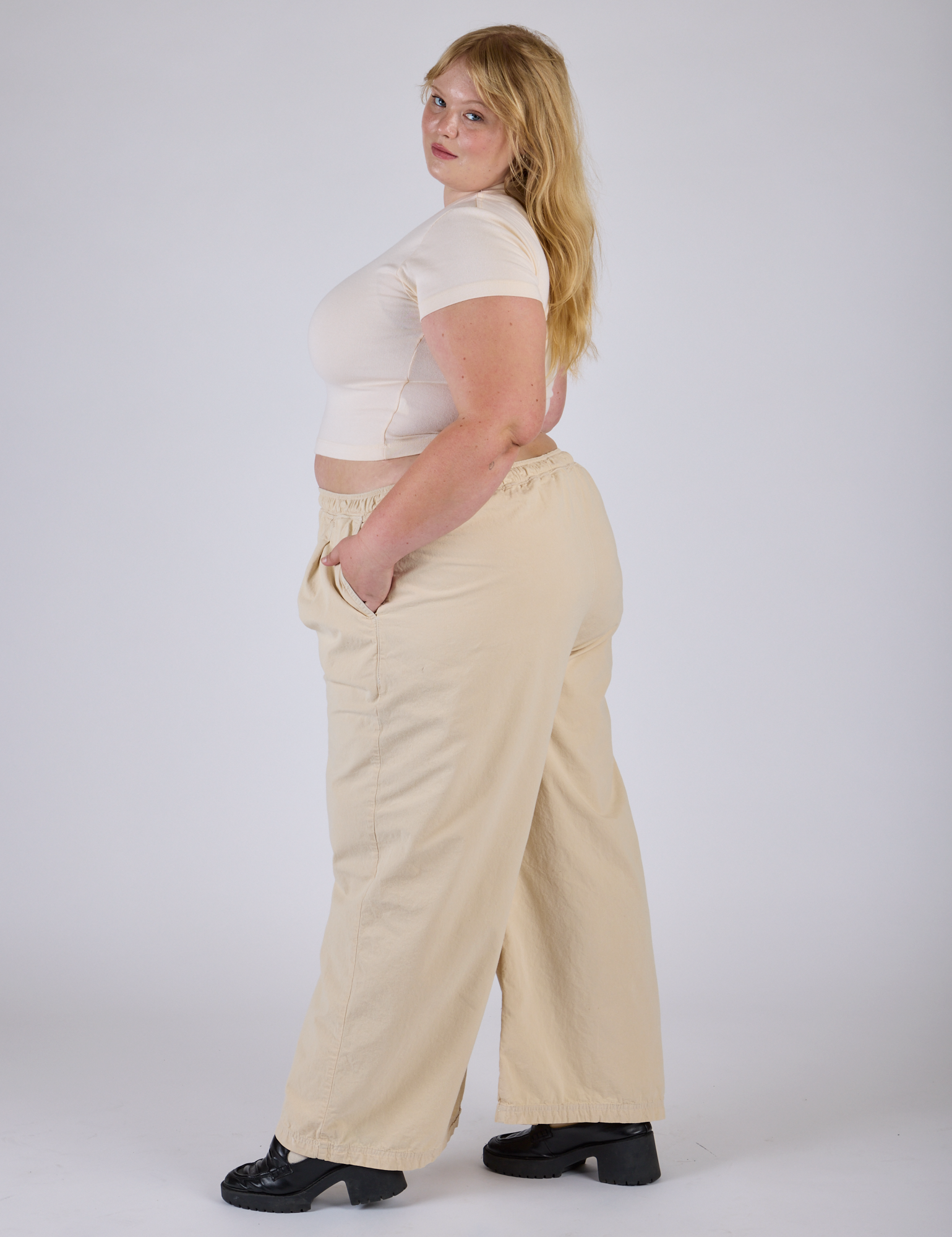 Pleated Pull-On Pants - Vintage Off-White