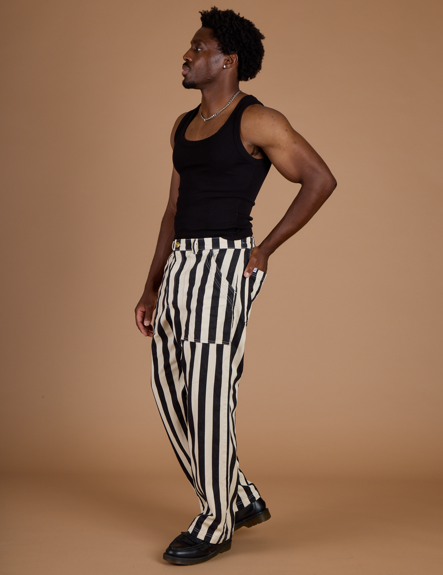 Black Stripe Work Pants - Natural