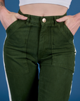 Painted Work Pants in Evergreen front close up on Alex