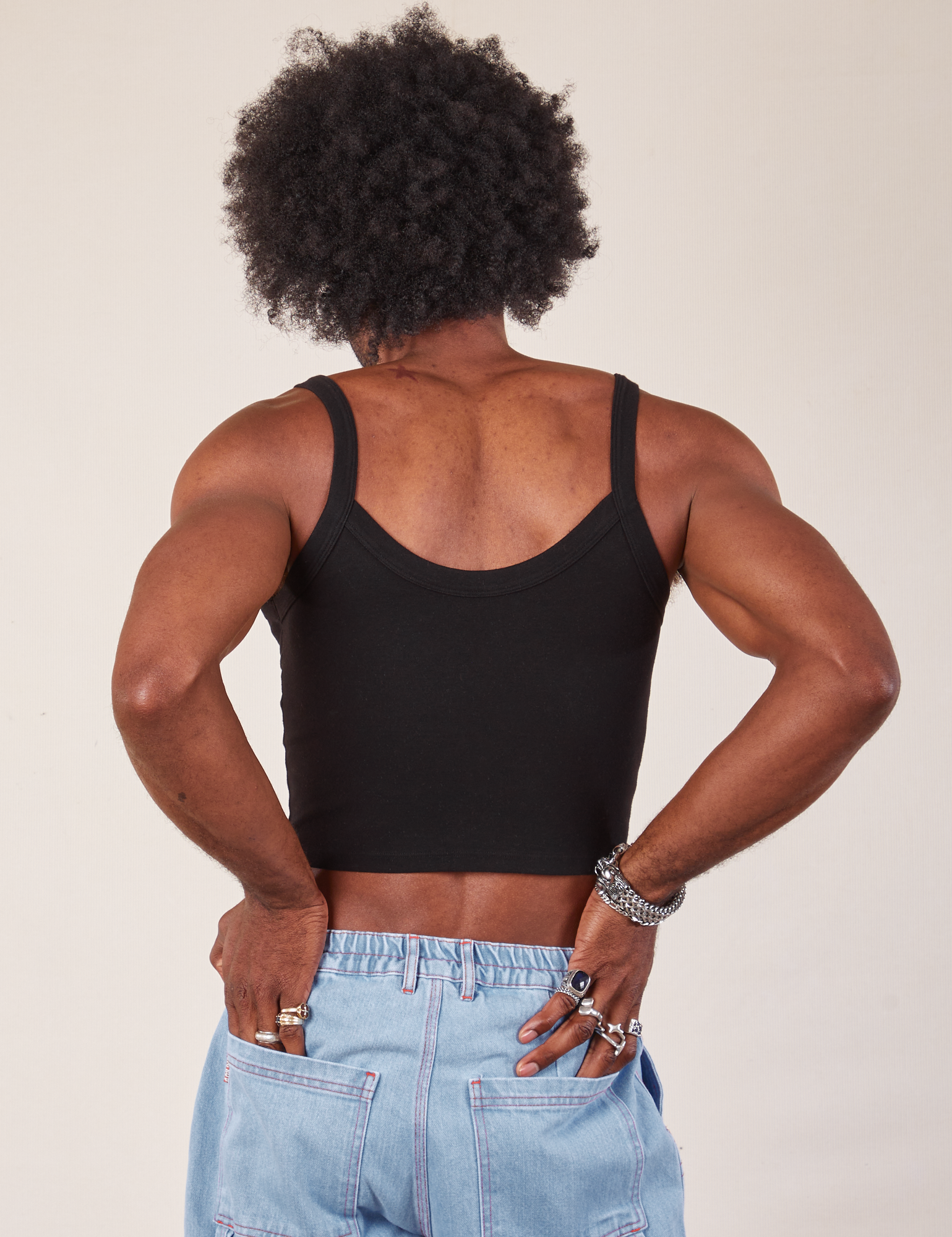 Cropped Cami in Basic Black back view on Jerrod