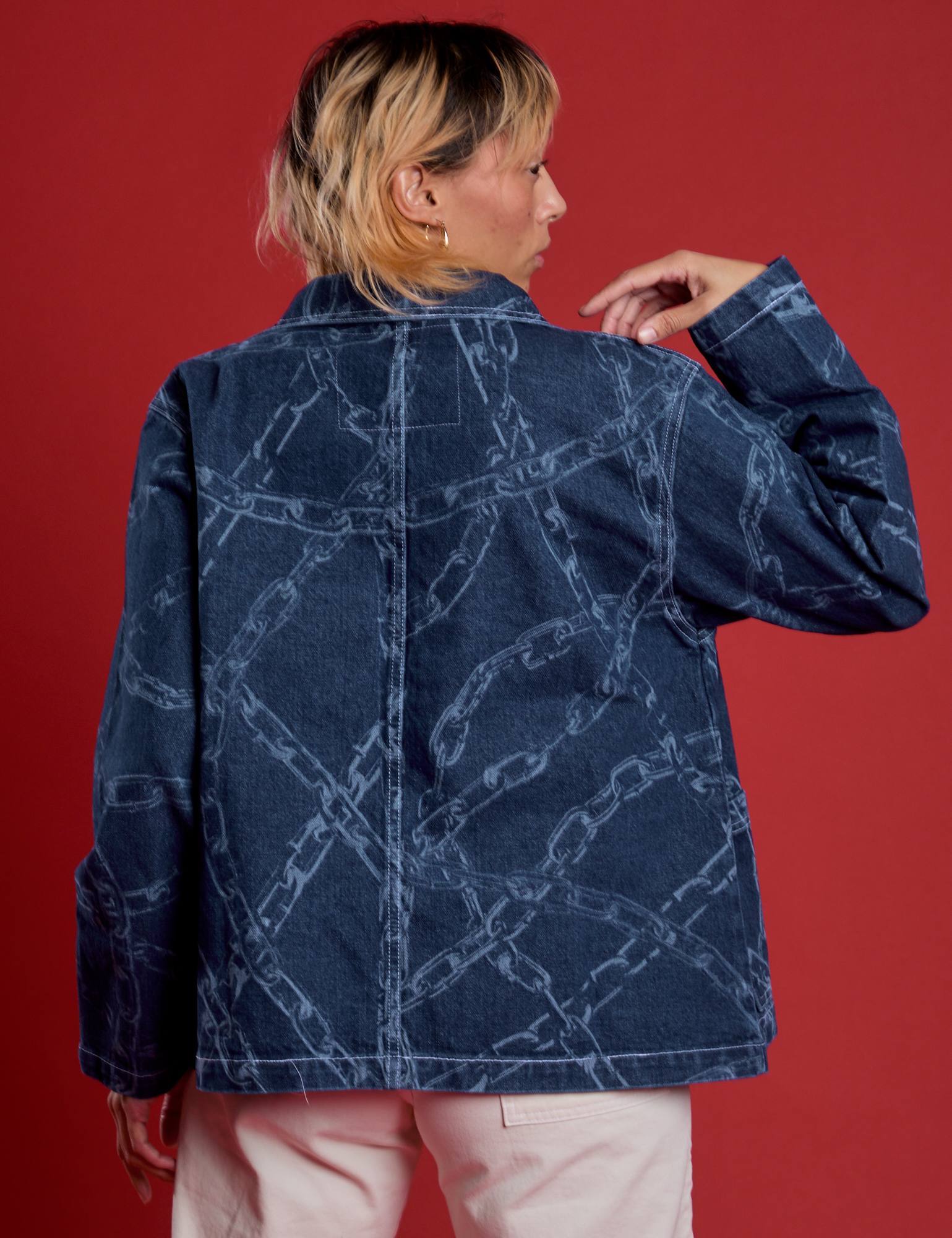 Back view of Chain Link Work Jacket on Tiara