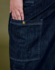 Close up of Denim Drop Pocket Pants in Dark Wash side pant leg pocket