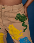 Paintstamped Work Pants in Froggy front close up on Kandia