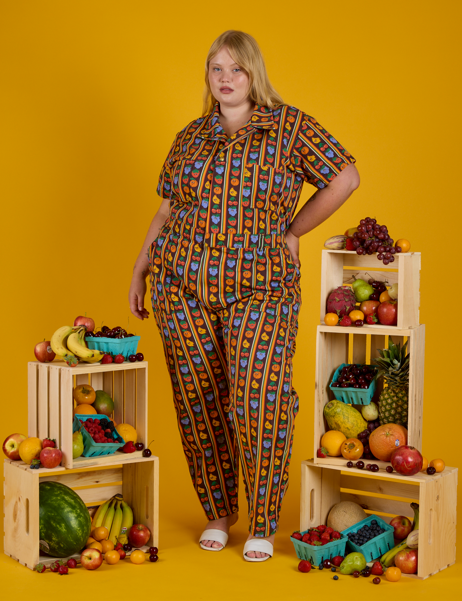 Short Sleeve Jumpsuit - Fruit Fantasy