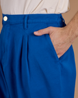 Close up of Grant's hand in the front pocket of Heritage Trousers in Royal Blue