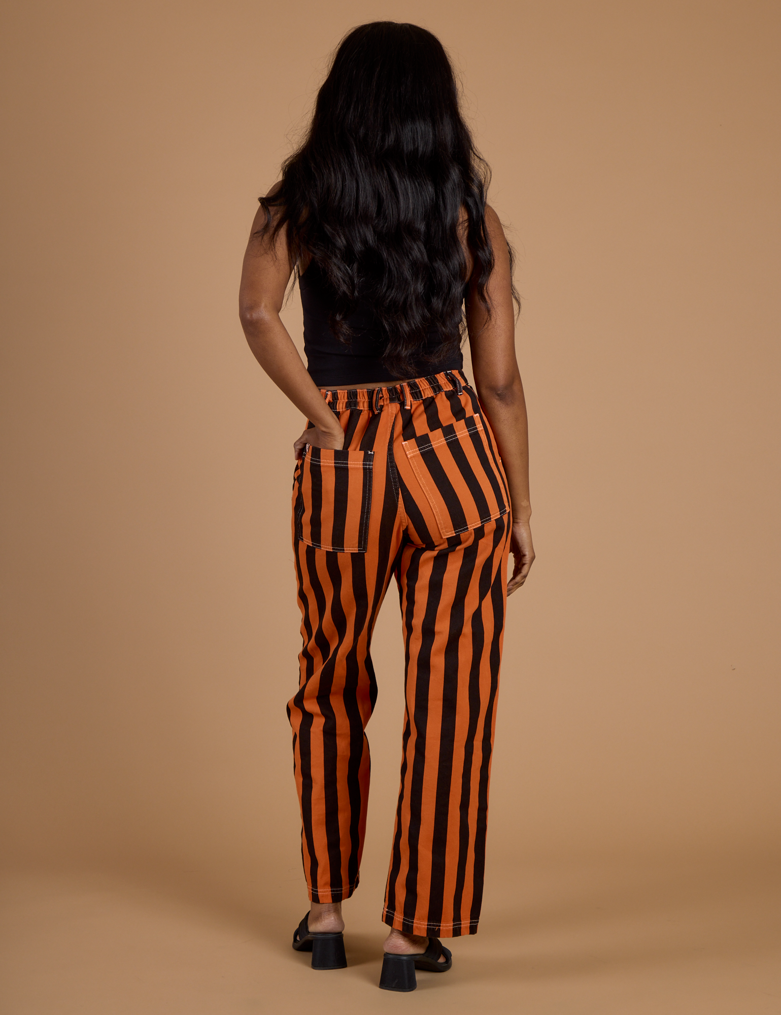 Black Stripe Work Pants - Construction Orange