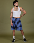 Longline Work Shorts in Cornflower and Cropped Tank in Vintage Tee White on Jesse