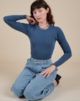 Long Sleeve Baby Tee in French Blue worn by Alex