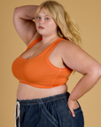 Contrast Stitch Mini Tank in Construction Orange angled front view of Juliet