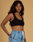 Contrast Stitch Mini Tank in Basic Black angled front view on Kandia
