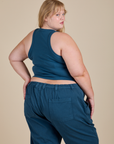 Racerback Tank in Lagoon angled back view on Juliet
