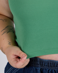 Cropped Tank Top in Seafoam Green close up on Juliet