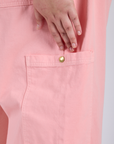 Close up of Drop Pocket Cargo Pants in Baby Pink side pant leg pocket