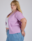 Pantry Button-Up in Lilac Purple side view on Juliet