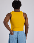 Cropped Tank Top in Sunshine Yellow back view on Isaac