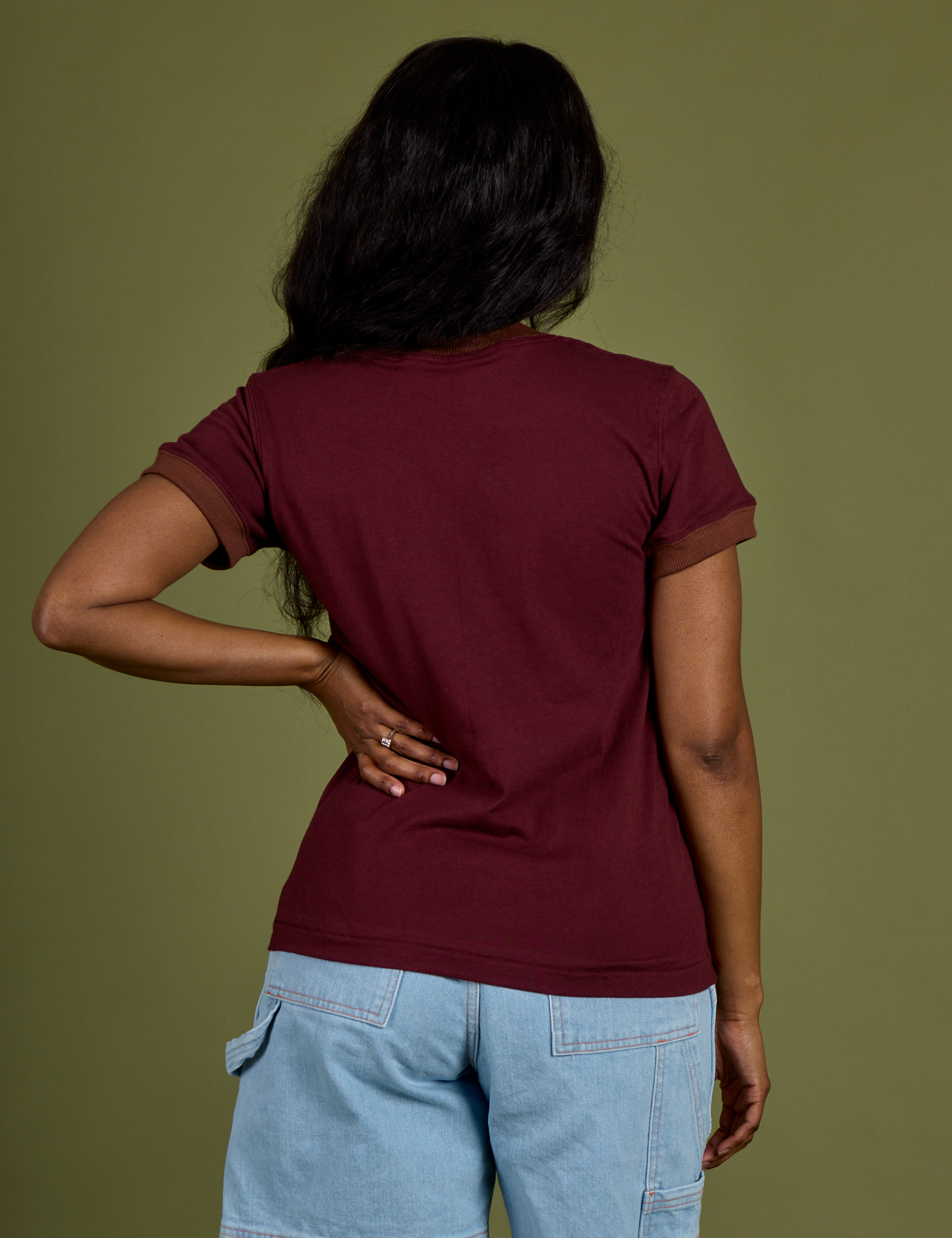 Back view of Vintage Ringer Tee in Red Wine on Kandia