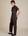 Side view of Short Sleeve Jumpsuit in Espresso Brown on Quinn