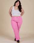  Work Pants in Bubblegum Pink and Cropped Tank in Vintage Tee White on Ashley