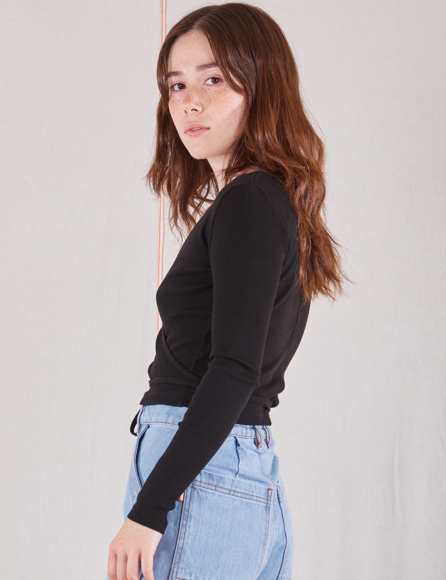 Wrap Top in Basic Black side view on Hana