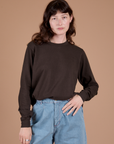 Long Sleeve Burly Tee in Espresso Brown worn by Alex