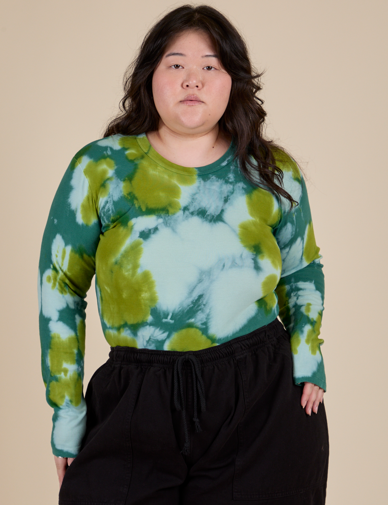 Long Sleeve Baby Tee in Green Magic Waters on Ashley