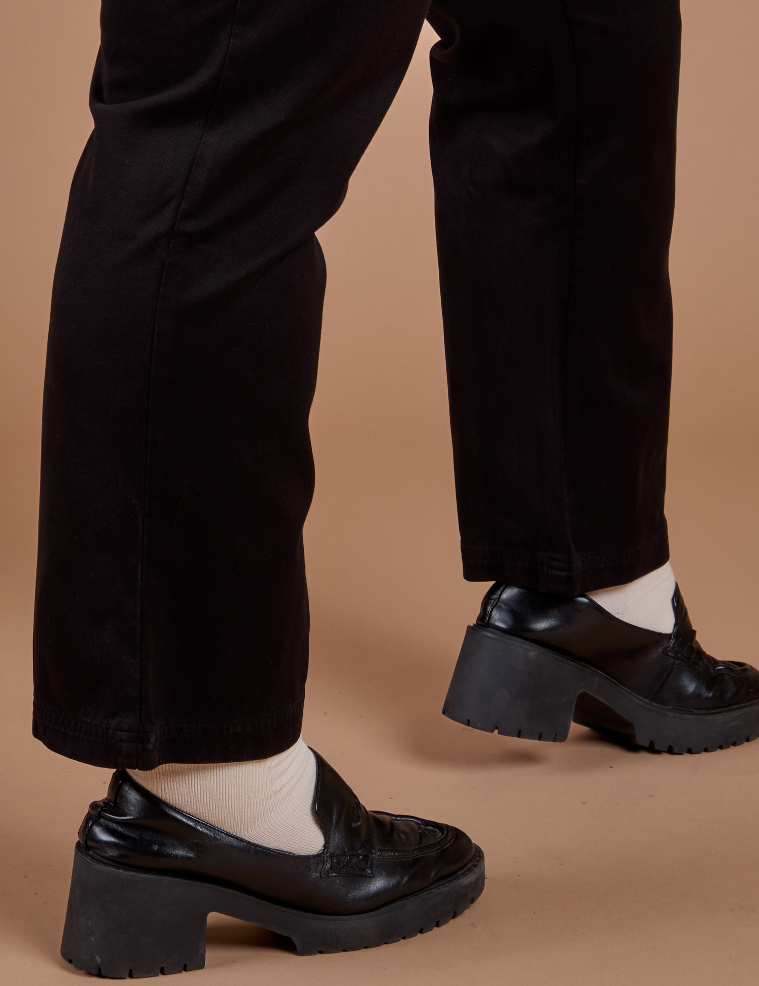 Organic Work Pants in Basic Black pant leg close up on Juliet