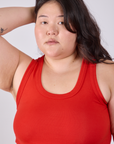 Front close up of Tank Top in Mustang Red on Ashley