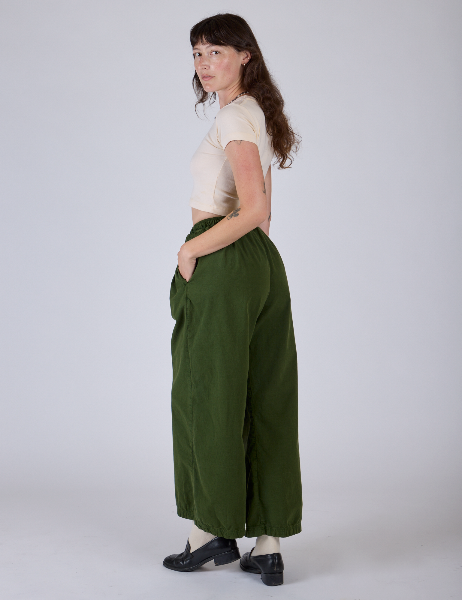 Pleated Pull-On Pants - Evergreen