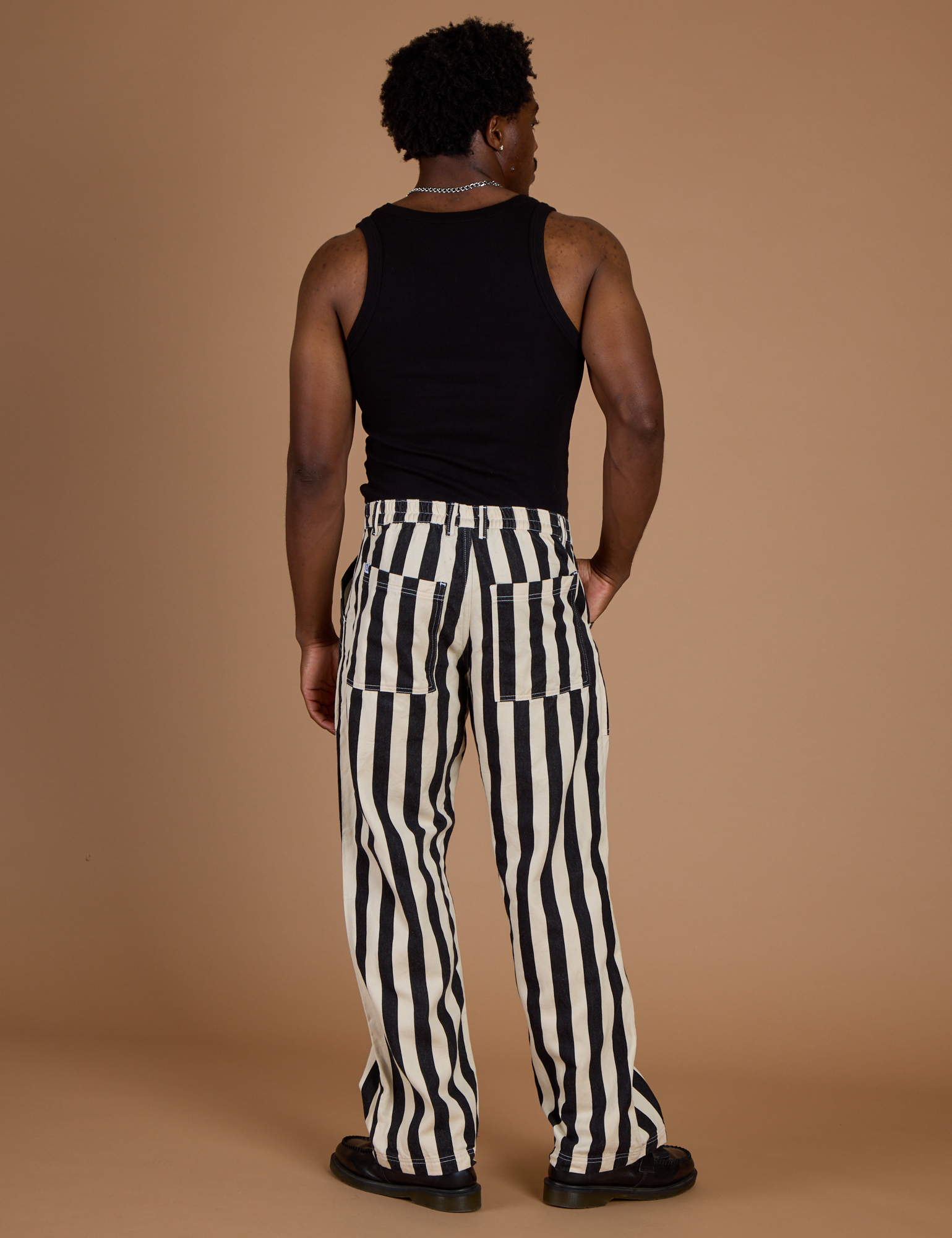 Black Stripe Work Pants - Natural