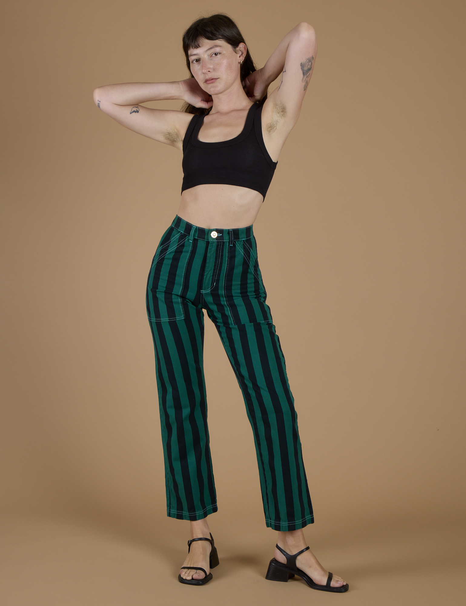 Black Stripe Work Pants - Hunter Green