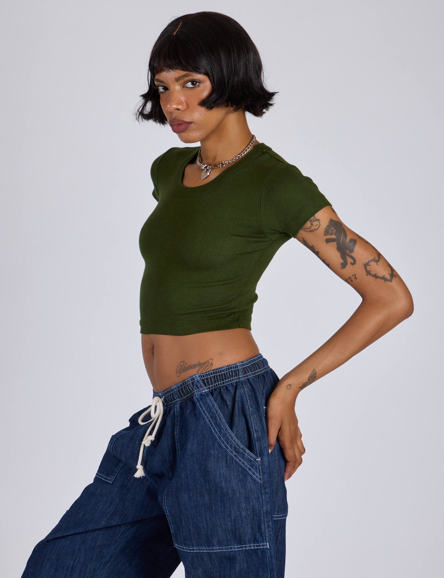 Cropped Baby Tee - Evergreen