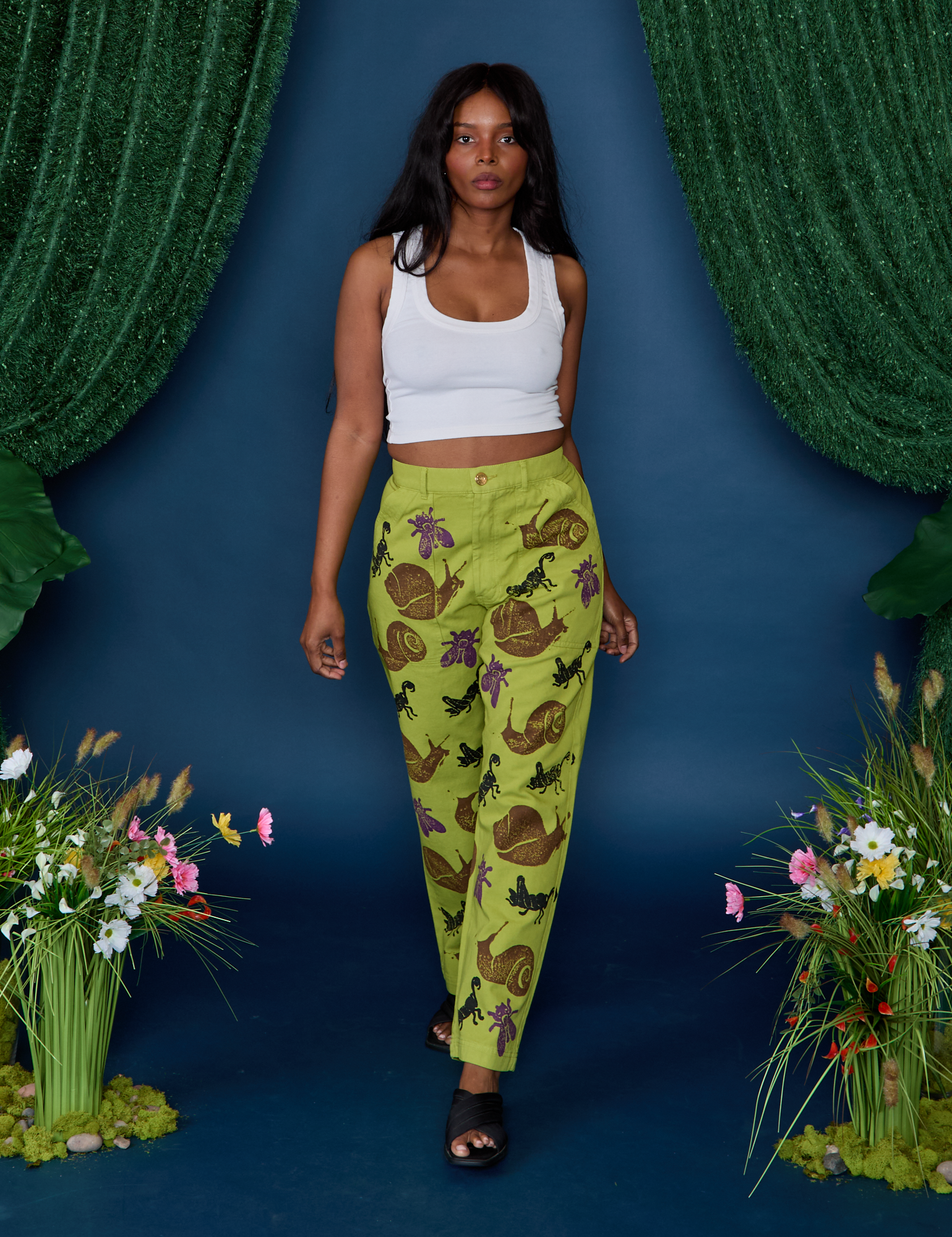 Paintstamped Work Pants in Froggy  on Kandia