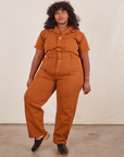 Morgan is 5’5” and wearing 2XL Short Sleeve Jumpsuit in Burnt Terracotta
