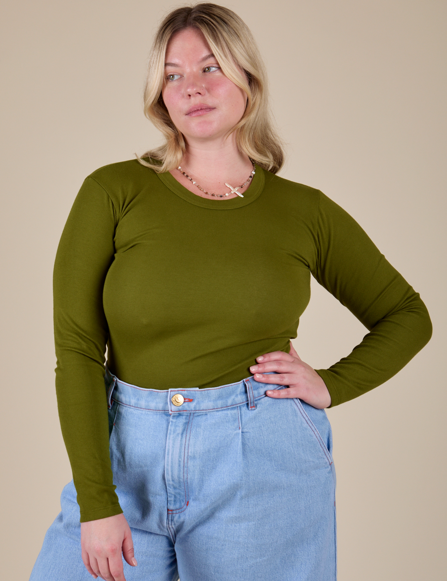 Long Sleeve Baby Tee in Summer Olive on Lish
