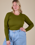 Long Sleeve Baby Tee in Summer Olive on Lish
