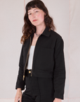 Mechanic Jacket in Basic Black angled front view on Alex
