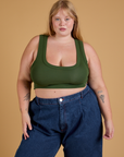 Juliet is 5’7” and wearing L Mini Tank in Evergreen
