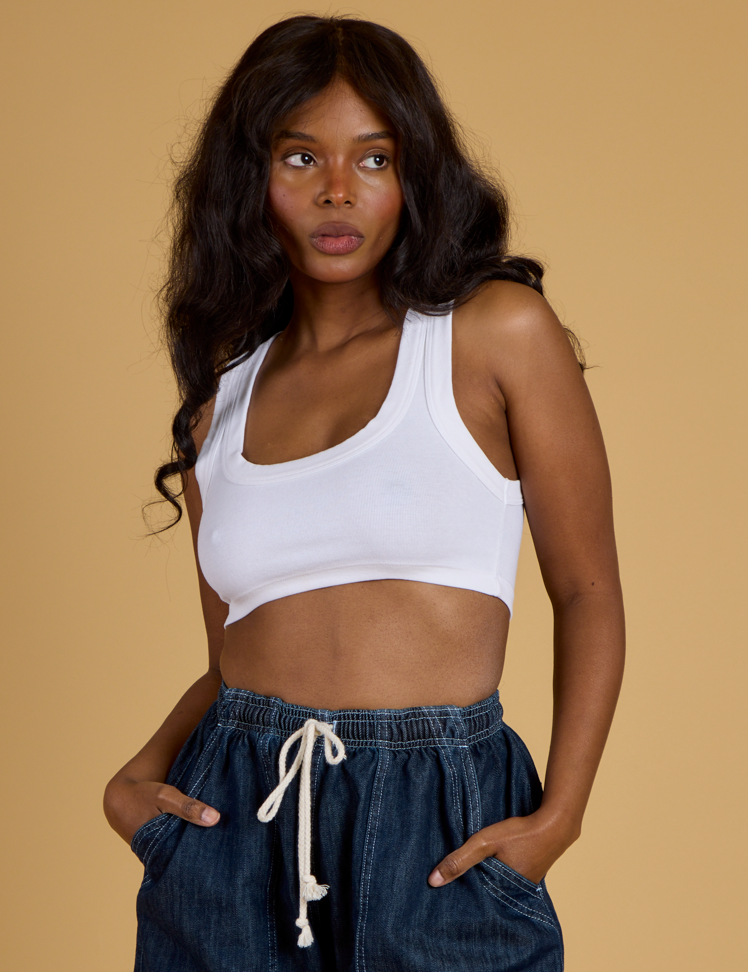 Contrast Stitch Mini Tank in Vintage Tee White on Kandia