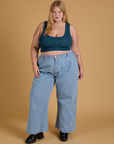 Mini Tank in Lagoon and light wash Indigo Wide Leg Trousers on Juliet