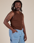 Angled front view of Muscle Tee in Fudgesicle Brown on Demi