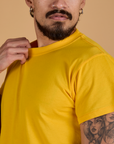 Organic Vintage Tee in Sunshine Yellow shoulder close up