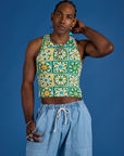 Jerrod is 6'3" and wearing M Deep-Cut Racerback Tank in Spring Quilt Print