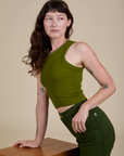Racerback Tank in Summer Olive side view on Alex