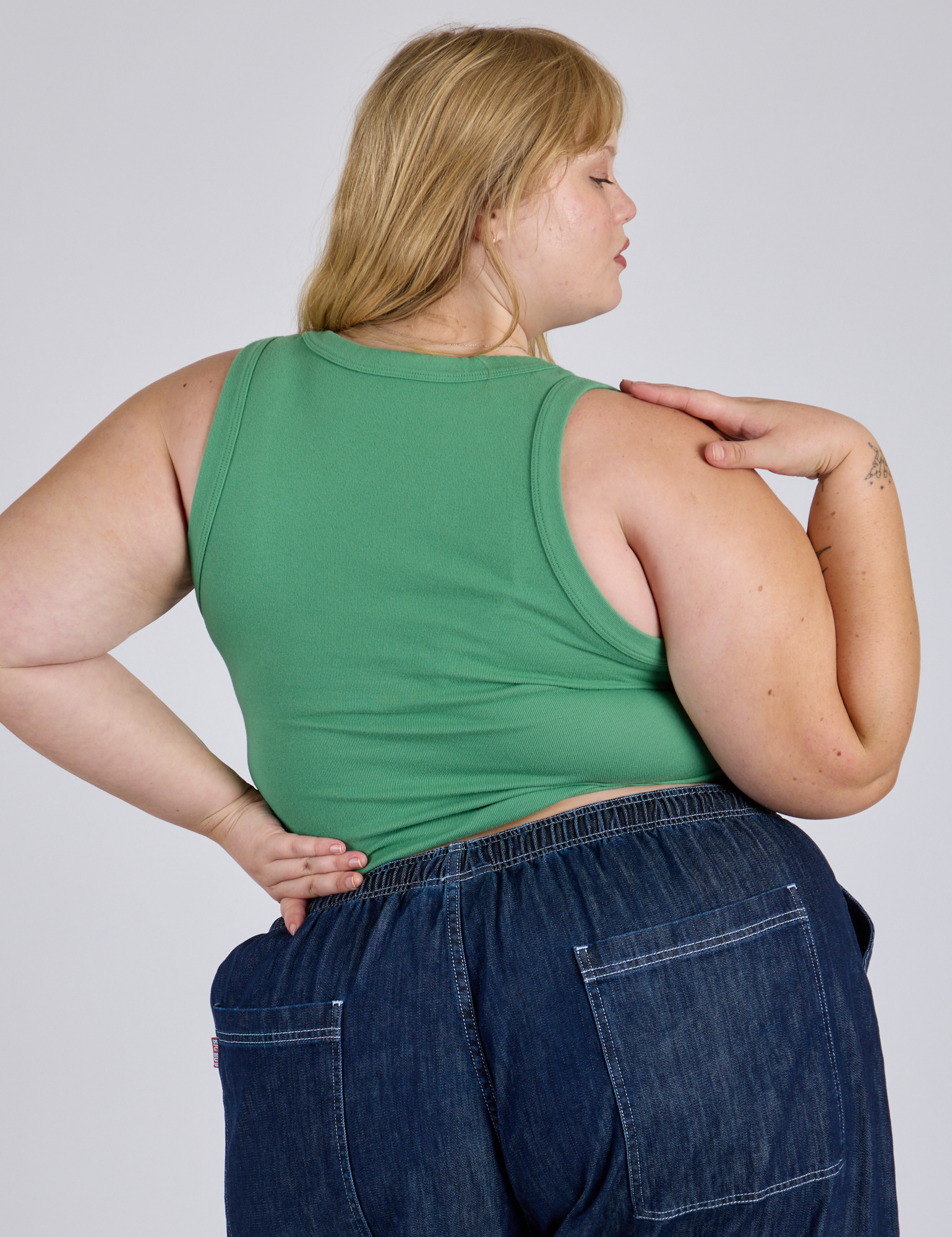 Cropped Tank Top in Seafoam Green back view on Juliet
