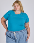 Jr. Varsity Tee in Hawaiian Blue on Juliet