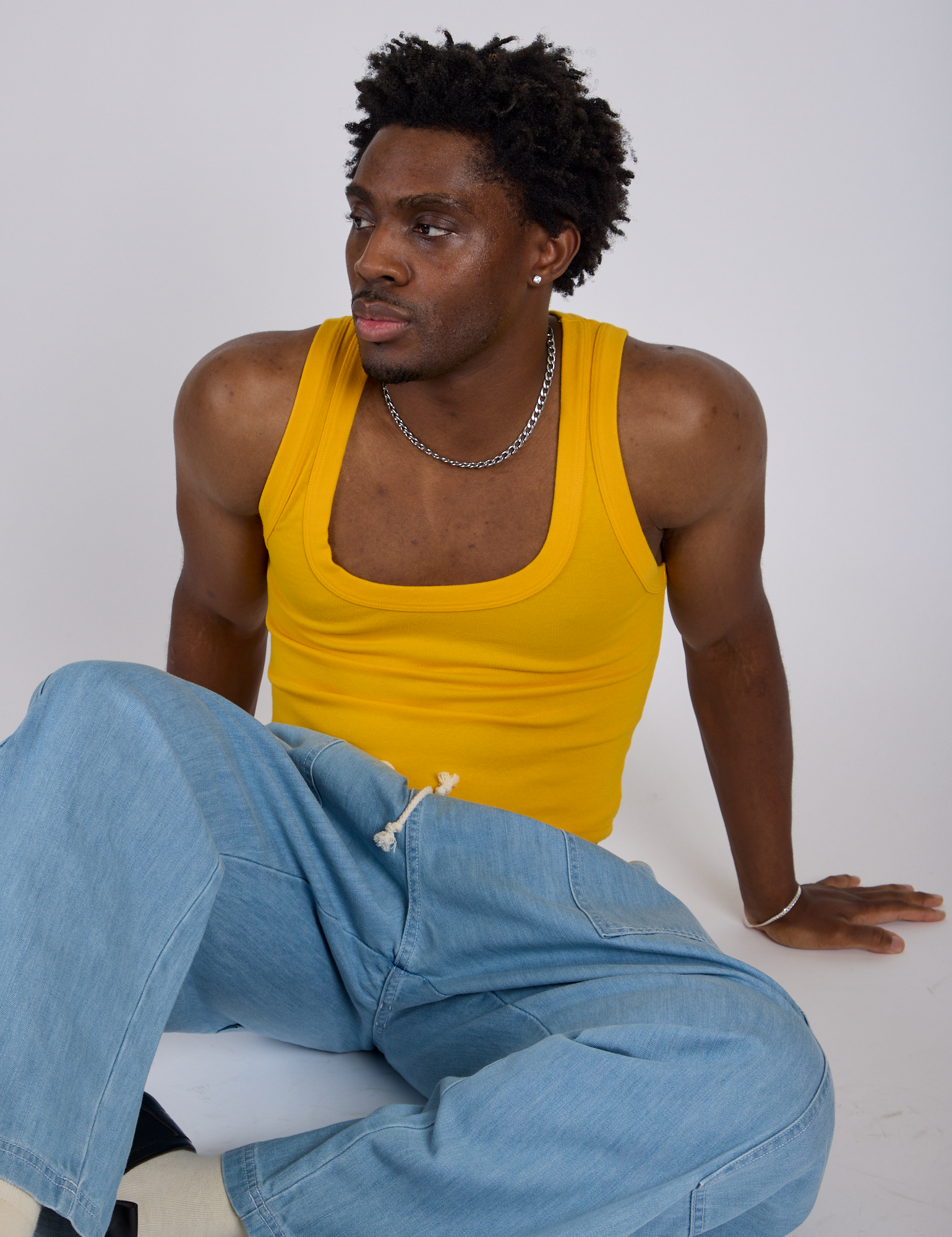 Cropped Tank Top in Sunshine Yellow worn by Isaac
